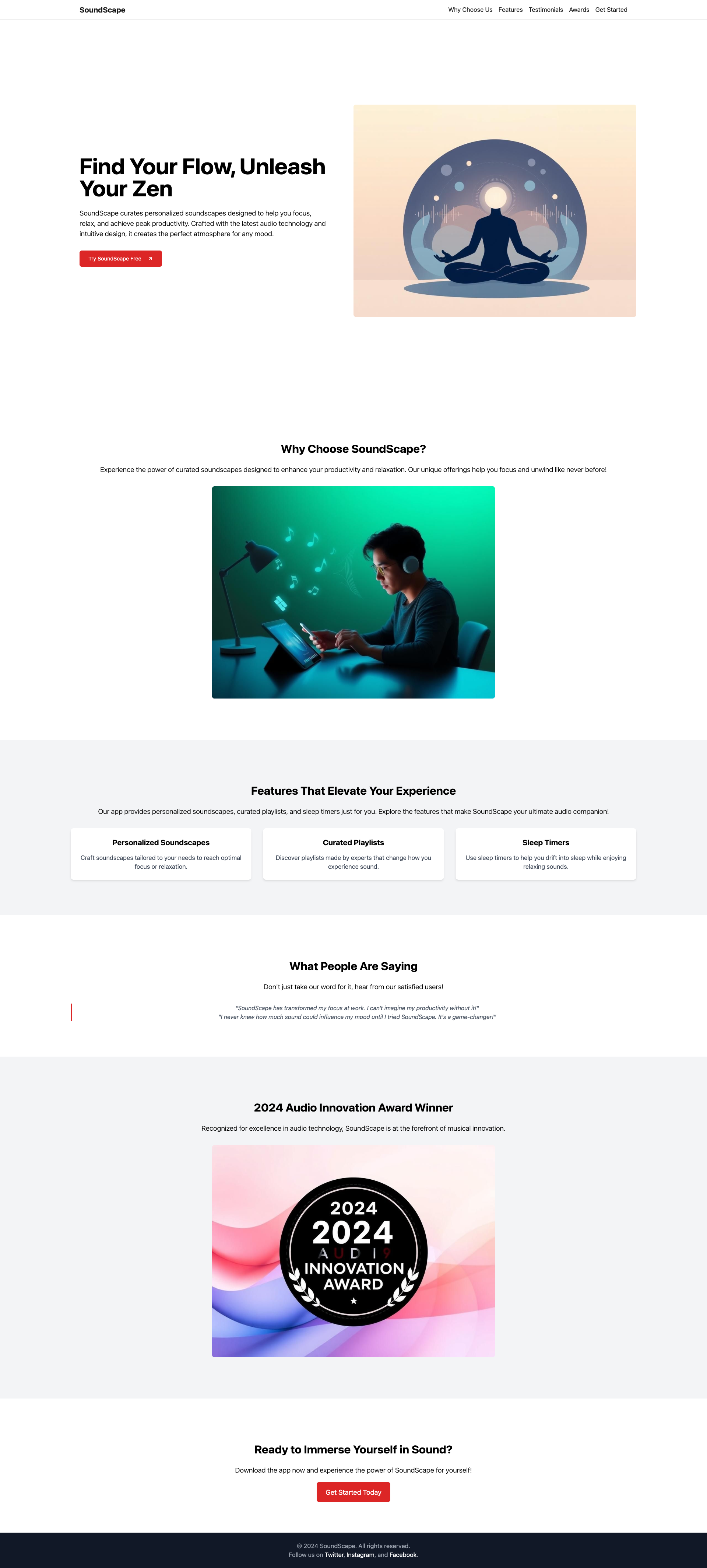 SoundScape: Focus & Relaxation Music App | 2024 Audio Innovation Award Winner